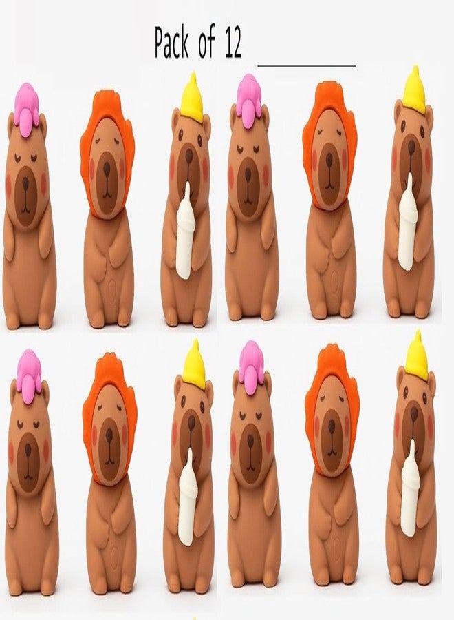 Crafty Cuddle Capybara Erasers for Kids | Cute Animal Cartoon Erasers | Fun Stationery for School, Drawing & Writing | Adorable Collectible Eraser Set for Boys & Girls (Pack of 12) - Image 2